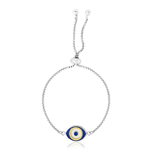 Sterling Silver Adjustable Two Toned Enameled Evil Eye Friendship Bracelet