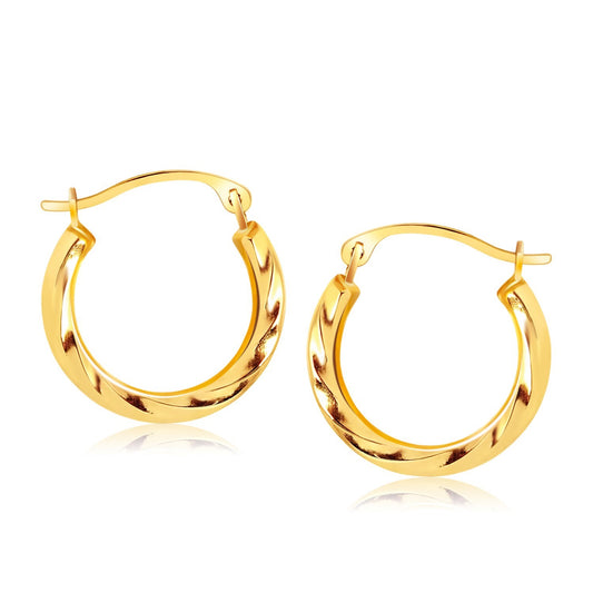 10k Yellow Gold Hoop Earrings in Textured Polished Style