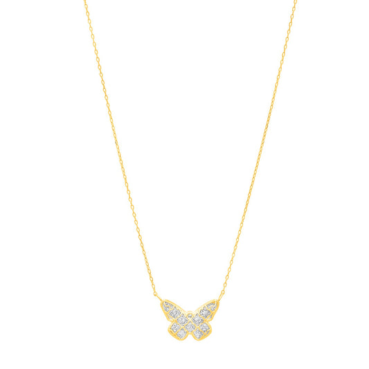 Checkered Butterfly Necklace in 14K Yellow Gold