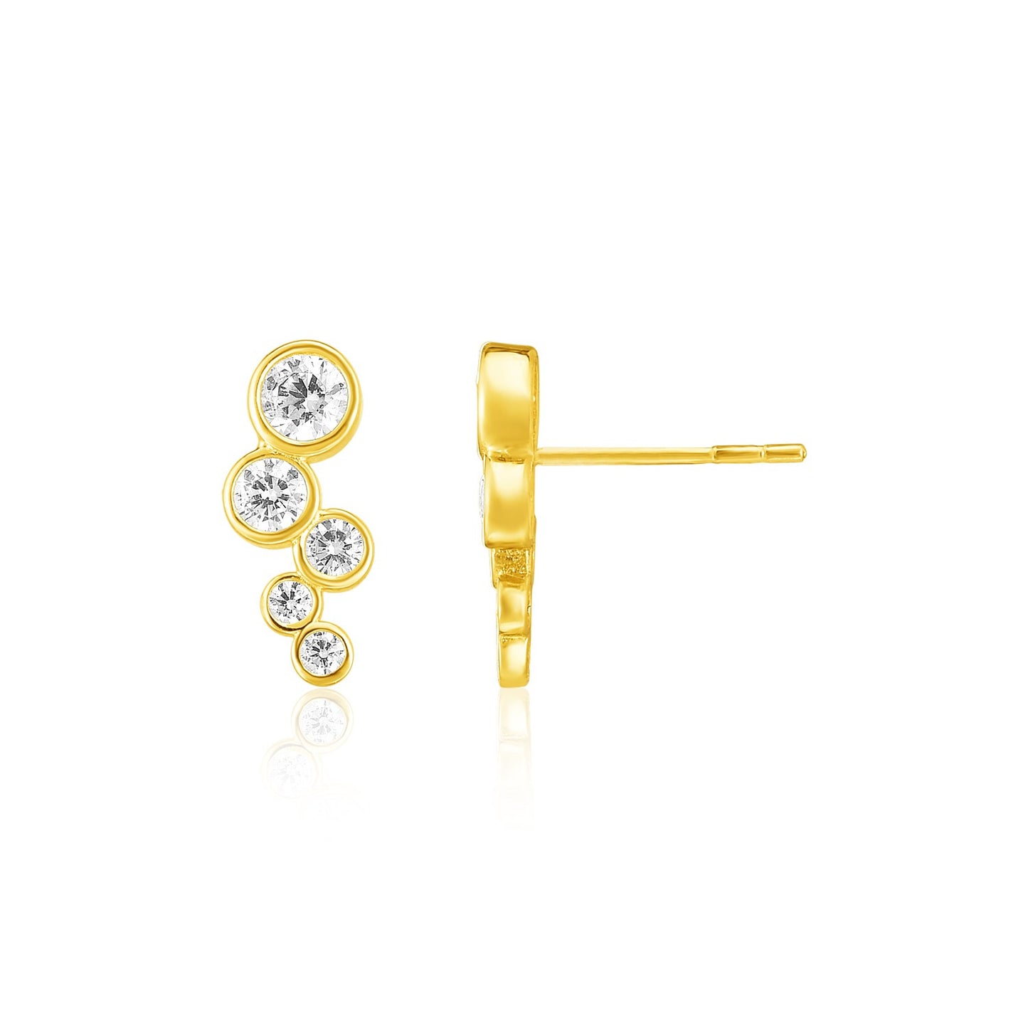 14k Yellow Gold Climber Post Earrings with Circles and Cubic Zirconias