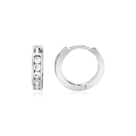 Sterling Silver Petite Hoop Earrings with Cubic Zirconias(3x10mm)